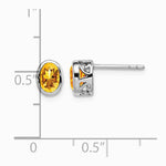 Sterling Silver Rhodium-plated Polished Citrine Oval Post Earrings - Product Photo