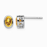 Sterling Silver Rhodium-plated Polished Citrine Oval Post Earrings - Product Photo