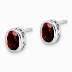 Sterling Silver Rhodium-plated Polished Garnet Oval Post Earrings - Product Photo