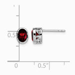 Sterling Silver Rhodium-plated Polished Garnet Oval Post Earrings - Product Photo