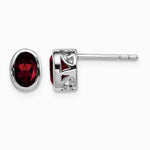 Sterling Silver Rhodium-plated Polished Garnet Oval Post Earrings - Product Photo