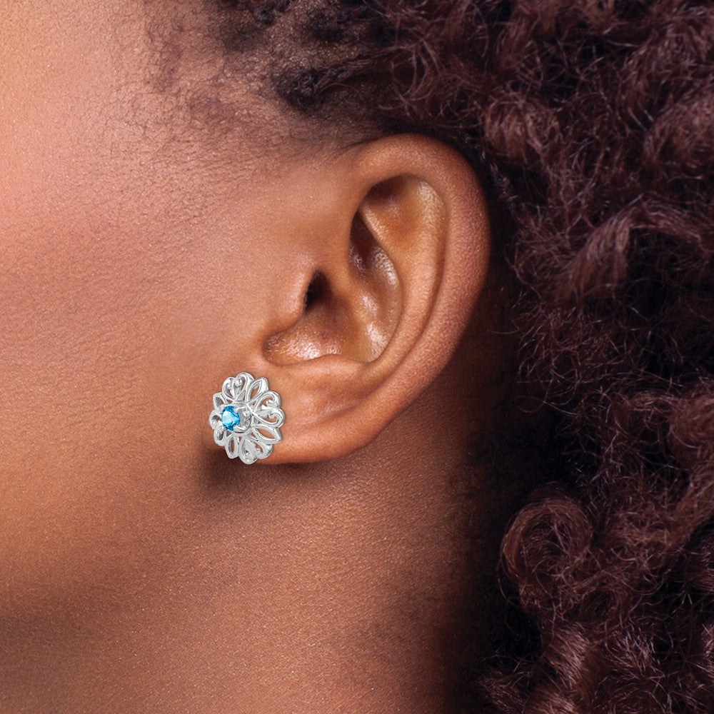 Sterling Silver Rhodium-plated Blue Topaz Studs with Earring Jackets - Product Photo
