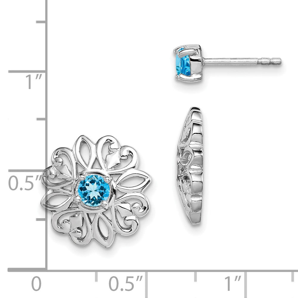 Sterling Silver Rhodium-plated Blue Topaz Studs with Earring Jackets - Product Photo