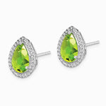 Sterling Silver Rhodium Polished Simulated Peridot & CZ Post Earrings - Product Photo