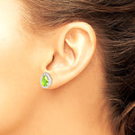 Sterling Silver Rhodium Polished Simulated Peridot & CZ Post Earrings - Product Photo