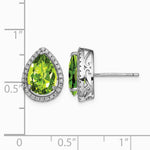 Sterling Silver Rhodium Polished Simulated Peridot & CZ Post Earrings - Product Photo