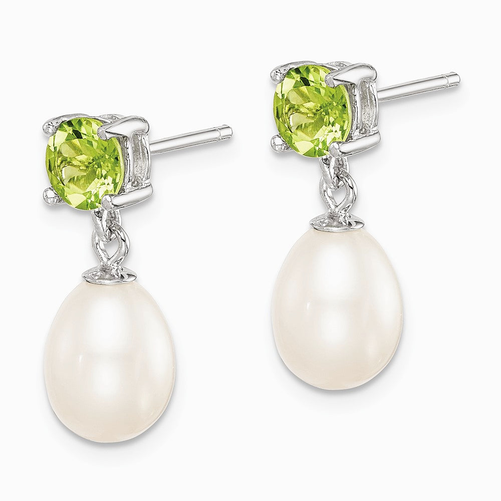 Sterling Silver RH Peridot 7-8mm Freshwater Cultured Pearl Teardrop Earrings - Product Photo
