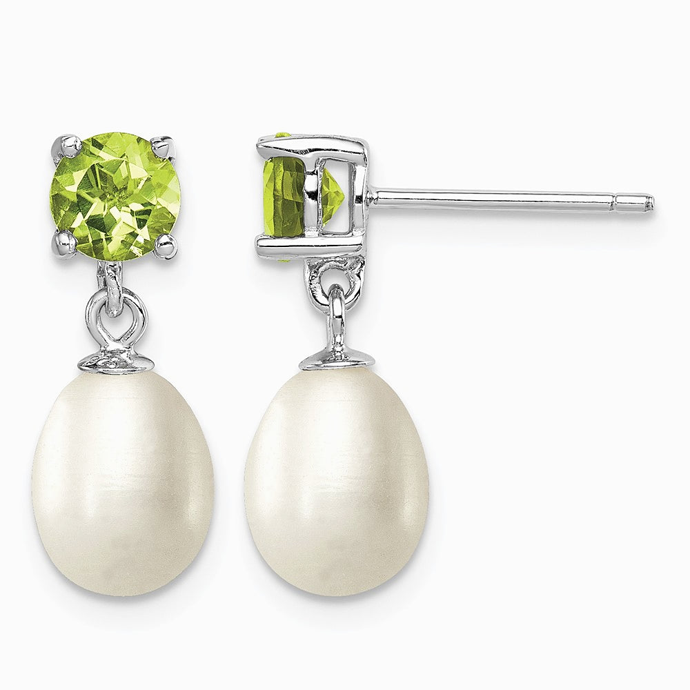Sterling Silver RH Peridot 7-8mm Freshwater Cultured Pearl Teardrop Earrings - Product Photo