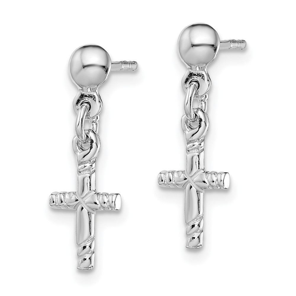 Sterling Silver Rhodium-plated Polished Cross Post Dangle Earrings - Product Photo