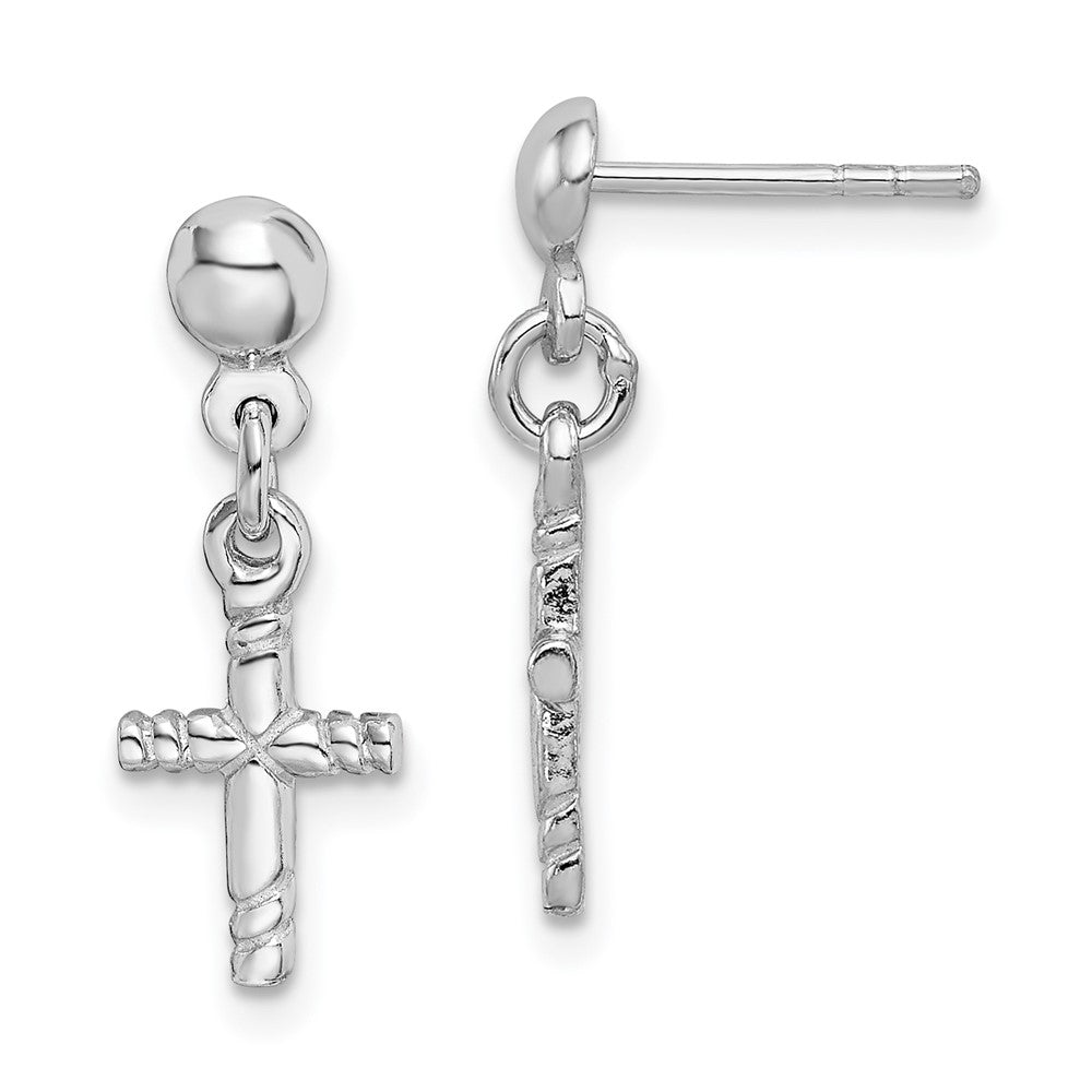 Sterling Silver Rhodium-plated Polished Cross Post Dangle Earrings - Product Photo