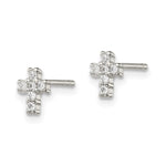 Sterling Silver Rhodium-plated Polished CZ Cross Post Earrings - Product Photo