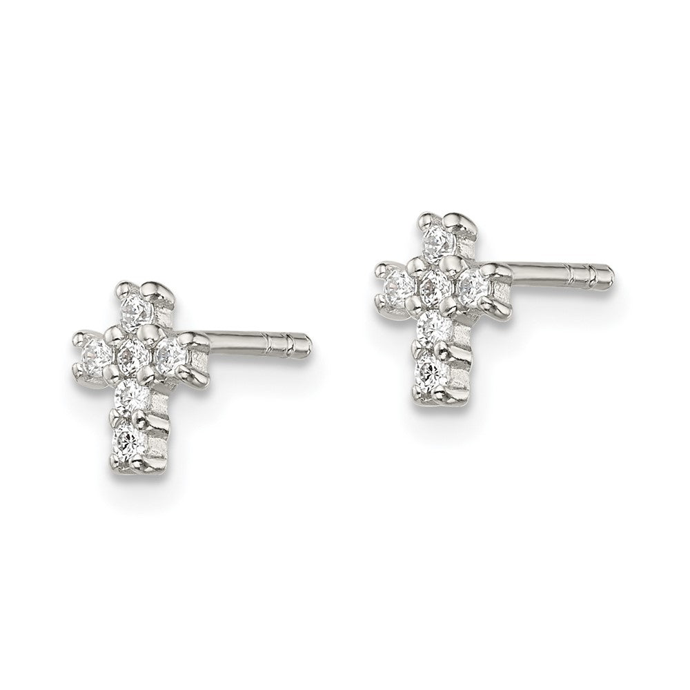 Sterling Silver Rhodium-plated Polished CZ Cross Post Earrings - Product Photo