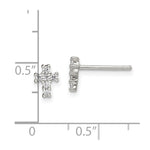 Sterling Silver Rhodium-plated Polished CZ Cross Post Earrings - Product Photo