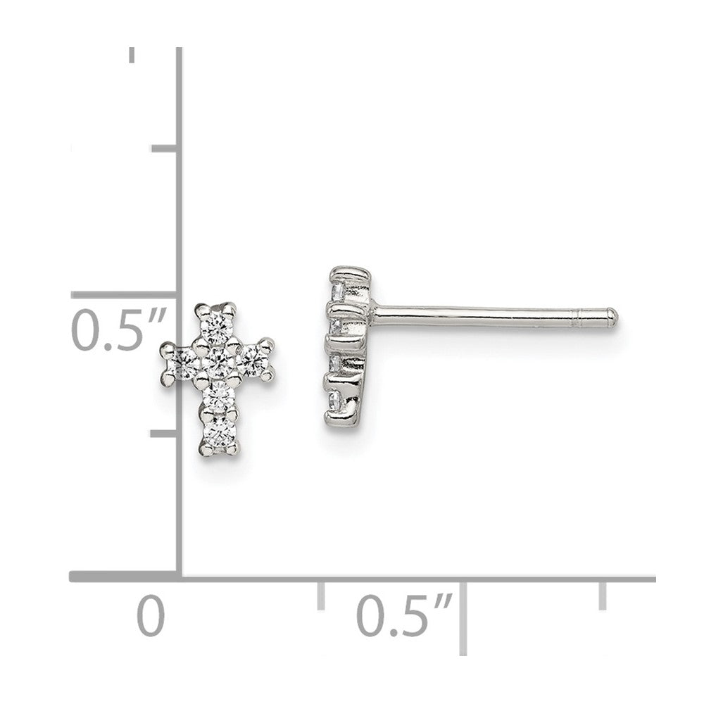Sterling Silver Rhodium-plated Polished CZ Cross Post Earrings - Product Photo