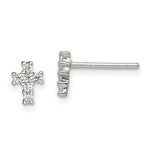 Sterling Silver Rhodium-plated Polished CZ Cross Post Earrings - Product Photo