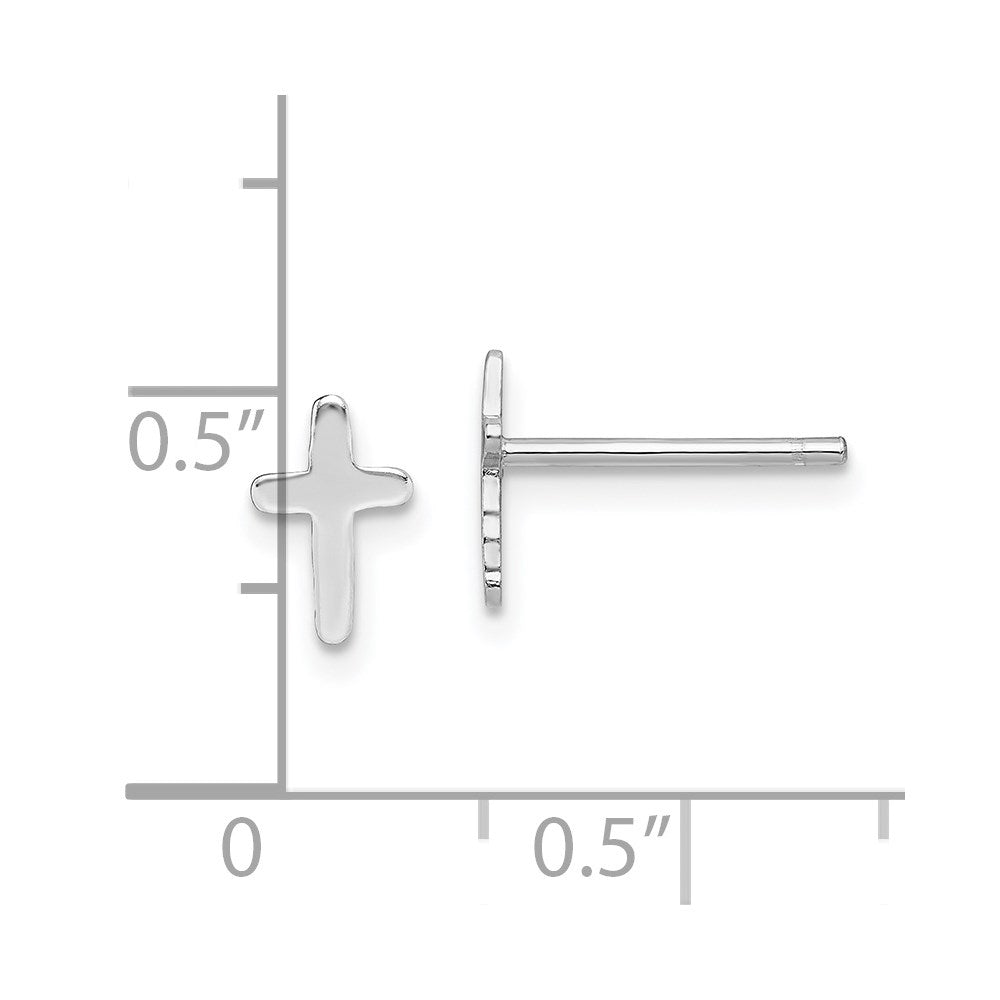 Sterling Silver Rhodium-plated Polished Latin Cross Post Earrings - Product Photo