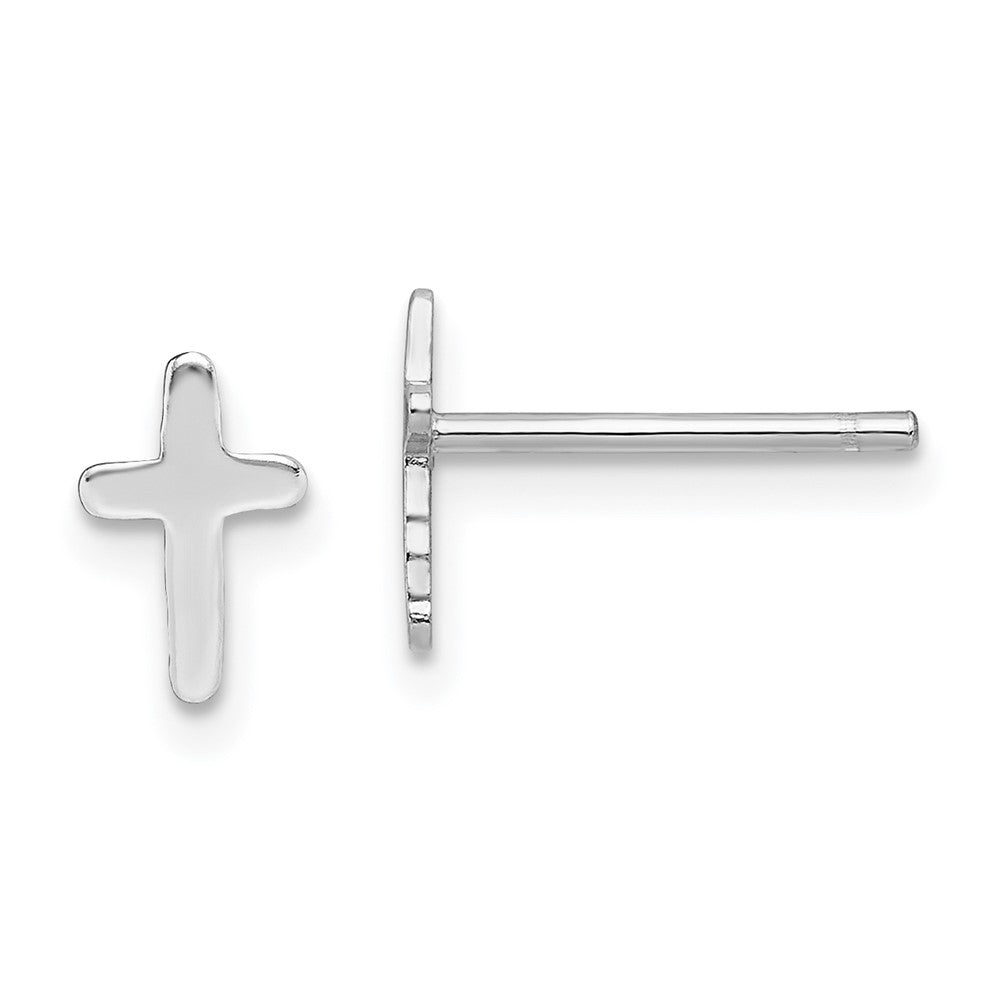Sterling Silver Rhodium-plated Polished Latin Cross Post Earrings - Product Photo