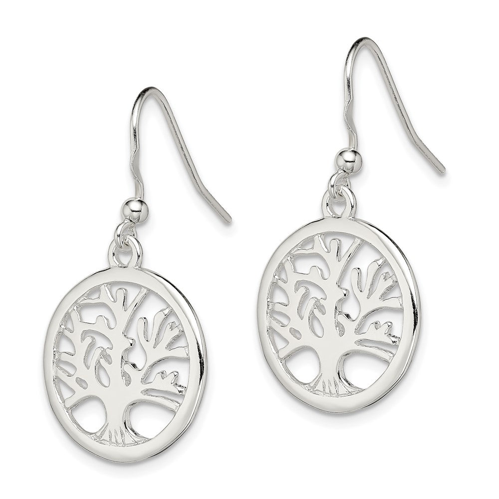 Sterling Silver Polished Round Tree Shepherd Hook Earrings - Product Photo