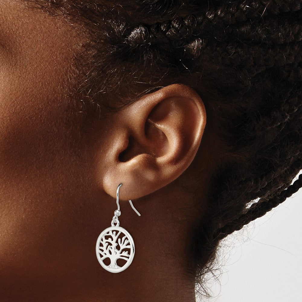 Sterling Silver Polished Round Tree Shepherd Hook Earrings - Product Photo