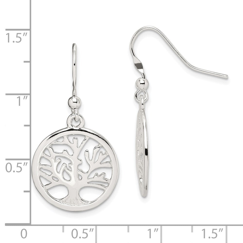 Sterling Silver Polished Round Tree Shepherd Hook Earrings - Product Photo