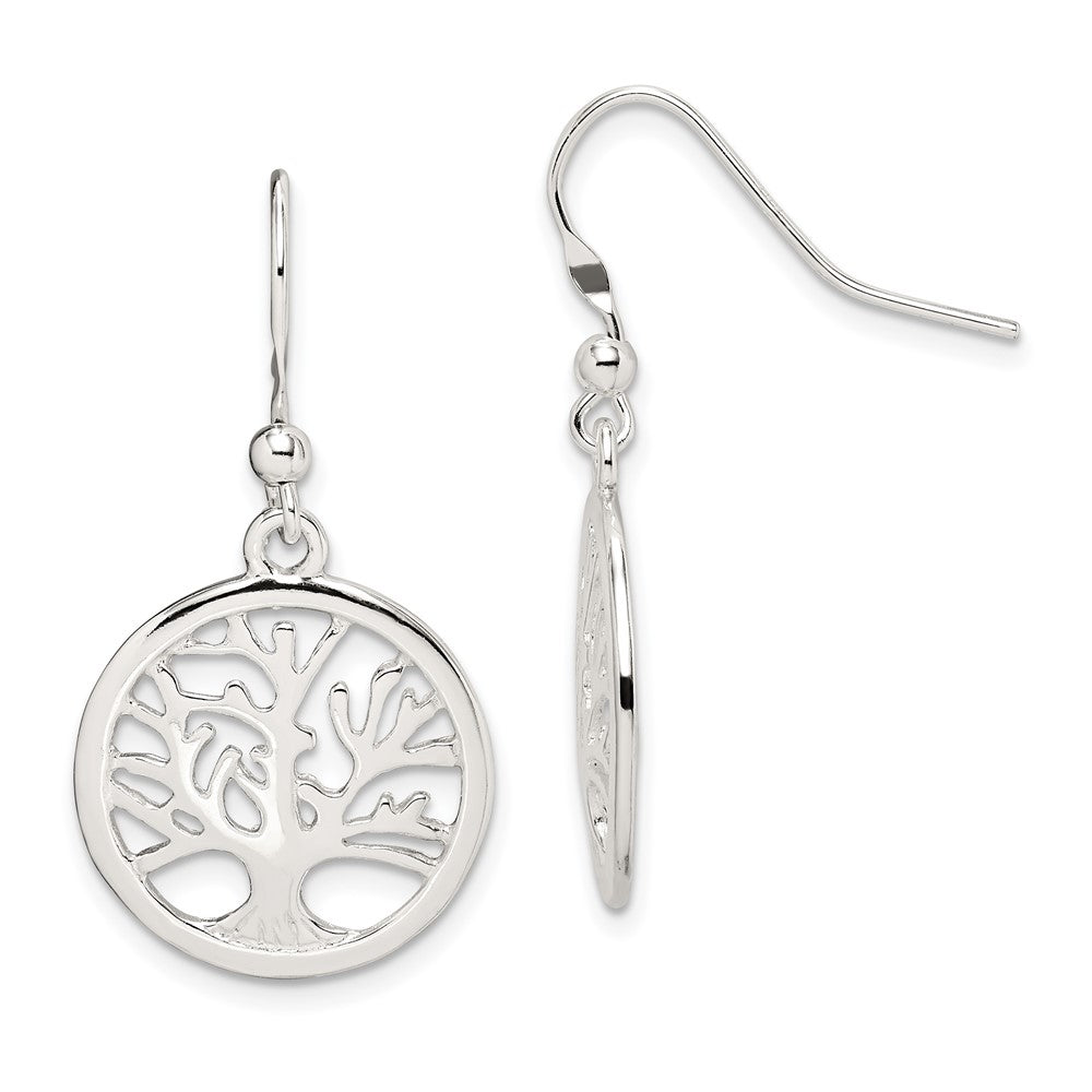 Sterling Silver Polished Round Tree Shepherd Hook Earrings - Product Photo