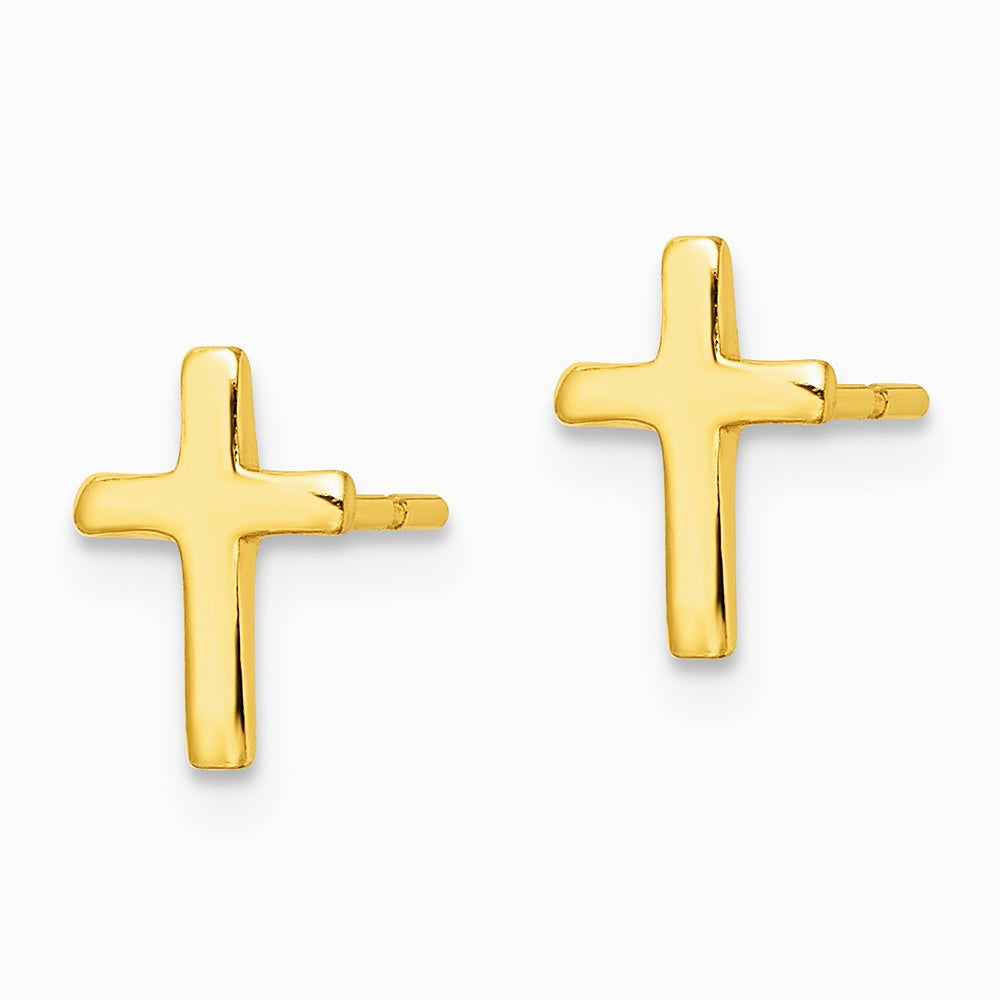 Sterling Silver Gold-tone Polished Latin Cross Post Earrings - Product Photo