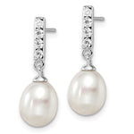 Sterling Silver Rhodium-plated 8-9mm White FWC Pearl CZ Post Earrings - Product Photo