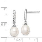 Sterling Silver Rhodium-plated 8-9mm White FWC Pearl CZ Post Earrings - Product Photo