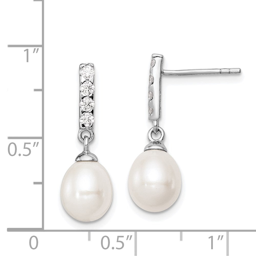 Sterling Silver Rhodium-plated 8-9mm White FWC Pearl CZ Post Earrings - Product Photo