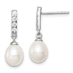 Sterling Silver Rhodium-plated 8-9mm White FWC Pearl CZ Post Earrings - Product Photo