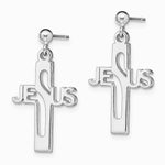 Sterling Silver Rhodium-plated Polished JESUS Cross Post Dangle Earrings - Product Photo