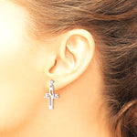 Sterling Silver Rhodium-plated Polished JESUS Cross Post Dangle Earrings - Product Photo