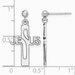 Sterling Silver Rhodium-plated Polished JESUS Cross Post Dangle Earrings - Product Photo