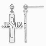 Sterling Silver Rhodium-plated Polished JESUS Cross Post Dangle Earrings - Product Photo