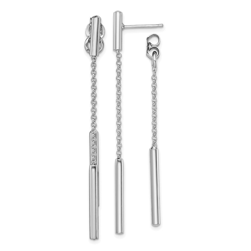 Sterling Silver RH-plated Bar & Chain Front/Back Post Dangle Earrings - Product Photo