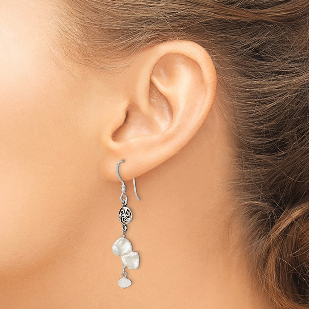 Sterling Silver Polished FWC Pearl & Moonstone Dangle Earrings - Product Photo