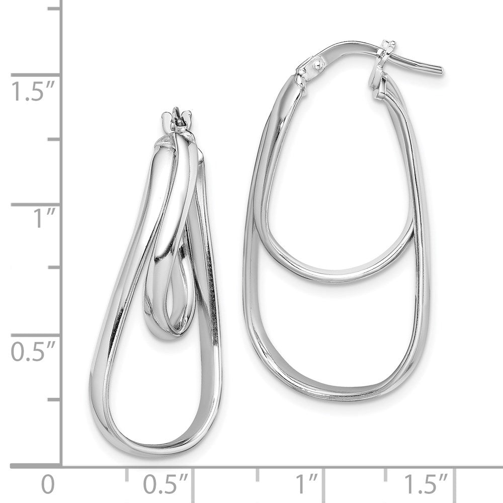 Sterling Silver Rhodium-plated Twisted Double Oval Hoop Earrings - Product Photo