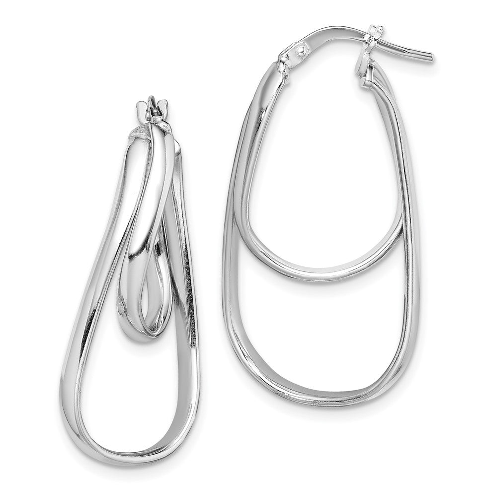 Sterling Silver Rhodium-plated Twisted Double Oval Hoop Earrings - Product Photo