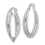 Sterling Silver Rhodium-plated Polished and Textured Triple Hoops - Product Photo