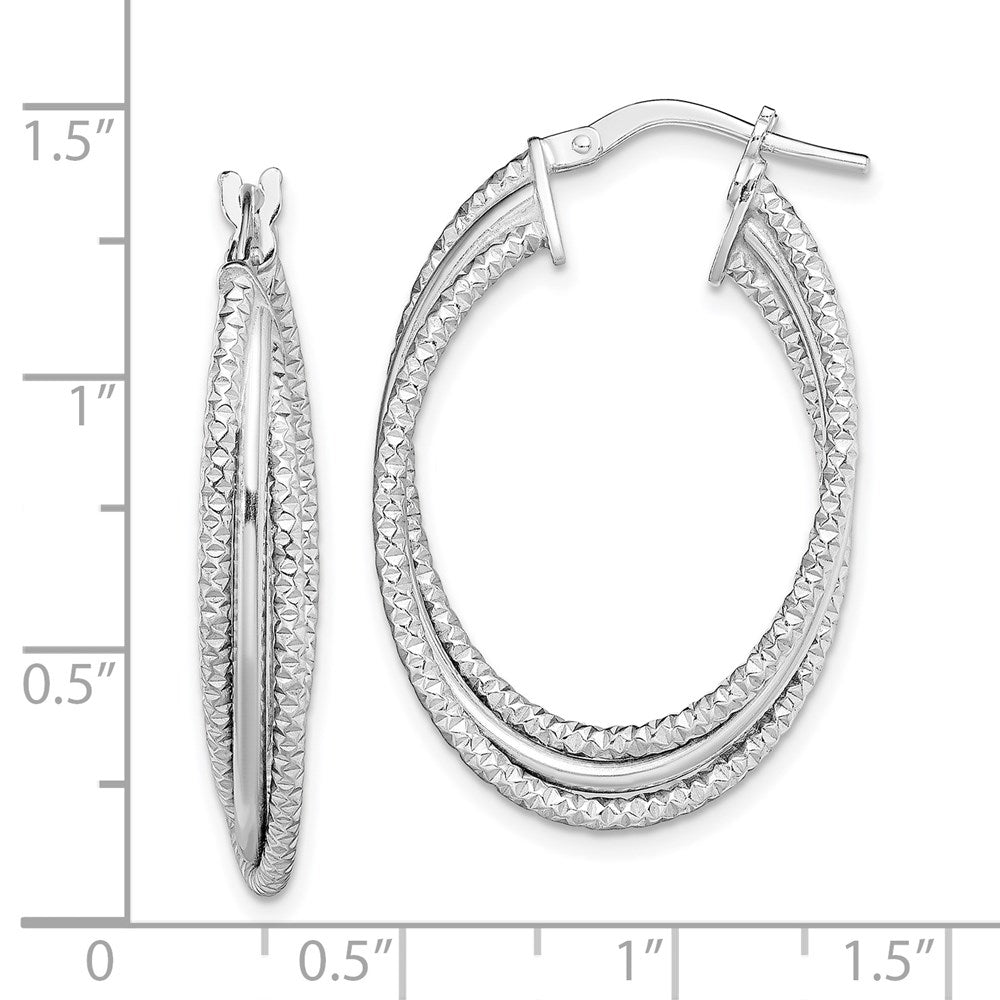 Sterling Silver Rhodium-plated Polished and Textured Triple Hoops - Product Photo