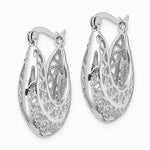 Sterling Silver Rhodium-plated Polished & Filigree Hoop Earrings - Product Photo