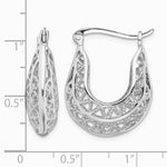 Sterling Silver Rhodium-plated Polished & Filigree Hoop Earrings - Product Photo