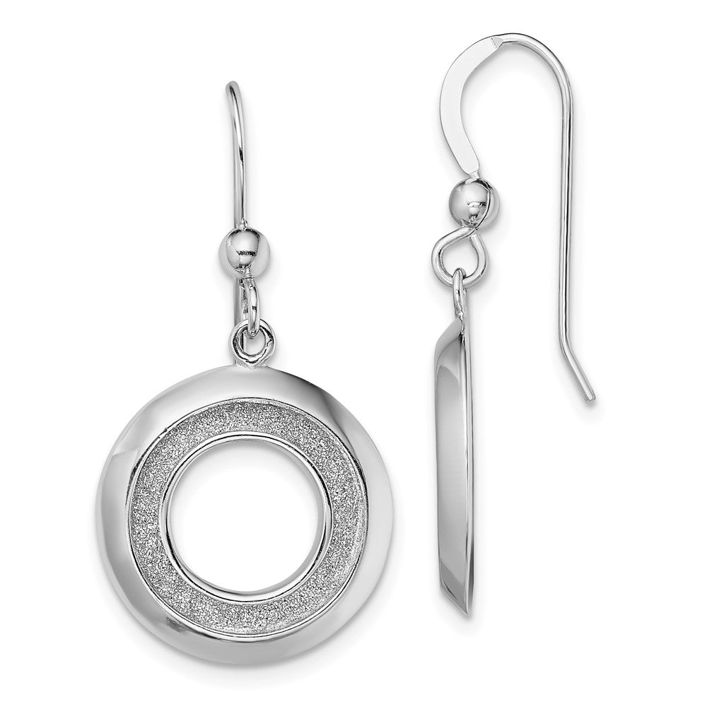 Sterling Silver RH-plated Enamel Glitter Fabric Circle Dangle Earrings - Product Photo