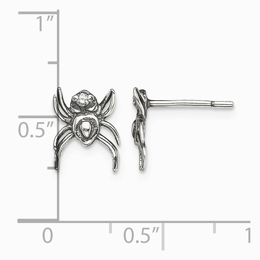 Sterling Silver Antiqued CZ Spider Post Earrings - Product Photo