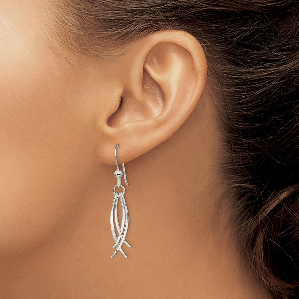 Sterling Silver Polished & Curved Design Dangle Earrings - Product Photo