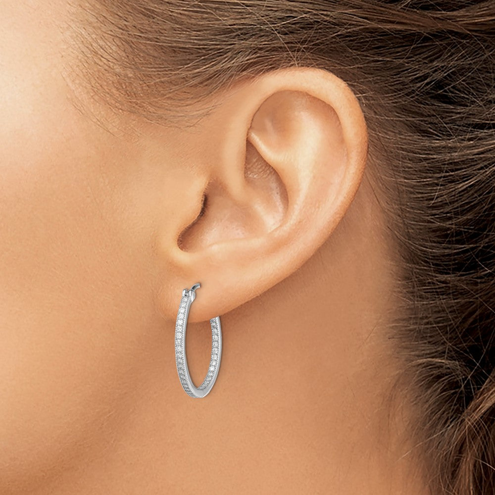 Sterling Silver Rhodium-plated Micro Pavé CZ In/Out Hoops - Product Photo
