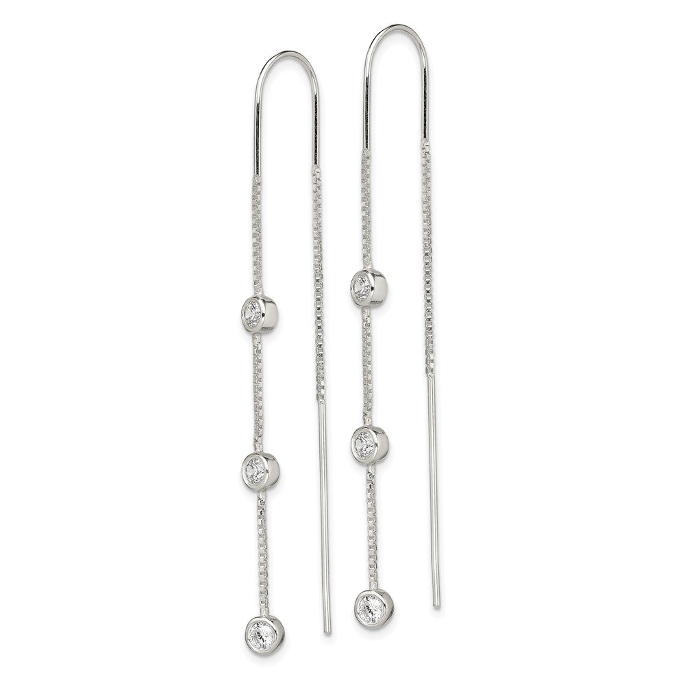 Sterling Silver Polished 3 Bezel Set CZs Threader Earrings - Product Photo