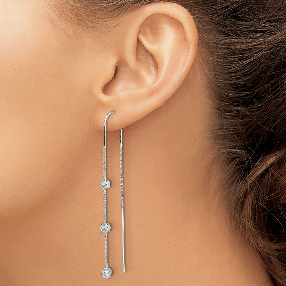Sterling Silver Polished 3 Bezel Set CZs Threader Earrings - Product Photo