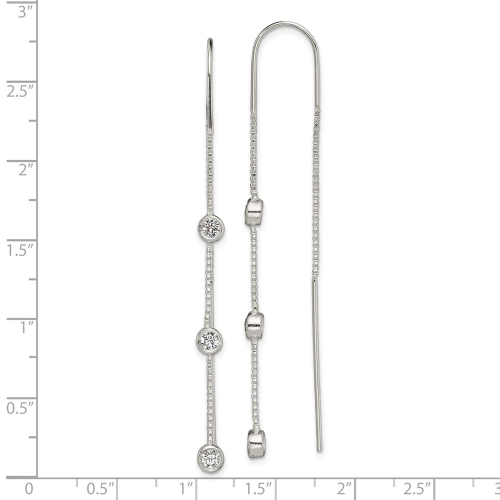 Sterling Silver Polished 3 Bezel Set CZs Threader Earrings - Product Photo