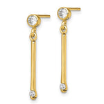 Sterling Silver Gold-tone Polished Bar w/ CZ Post Dangle Earrings - Product Photo